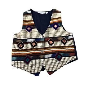 Jane Ashley Women's Multicolor Patchwork Western Southwest Cowboy Vest Size M